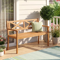 Solid acacia wood construction ensures lasting outdoor durability<br>Reinforced support bars improve stability and weight support<br>Ergonomic inclined backrest promotes relaxed and supportive sitting<br>Cozy armrests provide added comfort for extended lo