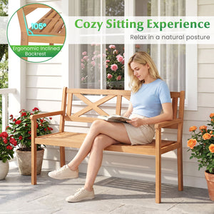 Solid acacia wood construction ensures lasting outdoor durability<br>Reinforced support bars improve stability and weight support<br>Ergonomic inclined backrest promotes relaxed and supportive sitting<br>Cozy armrests provide added comfort for extended lo