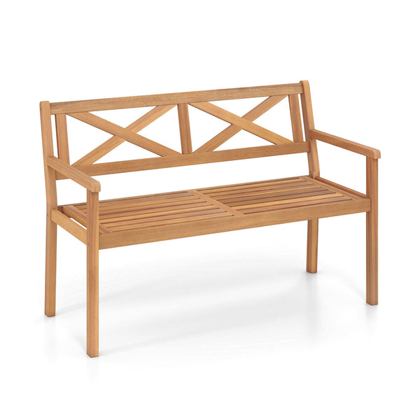 Solid acacia wood construction ensures lasting outdoor durability<br>Reinforced support bars improve stability and weight support<br>Ergonomic inclined backrest promotes relaxed and supportive sitting<br>Cozy armrests provide added comfort for extended lo