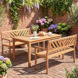 Solid acacia wood construction ensures lasting outdoor durability<br>Reinforced support bars improve stability and weight support<br>Ergonomic inclined backrest promotes relaxed and supportive sitting<br>Cozy armrests provide added comfort for extended lo