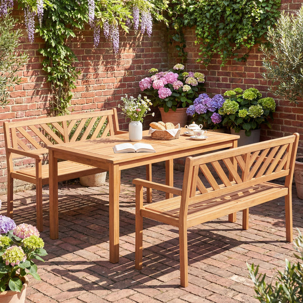 Solid acacia wood construction ensures lasting outdoor durability<br>Reinforced support bars improve stability and weight support<br>Ergonomic inclined backrest promotes relaxed and supportive sitting<br>Cozy armrests provide added comfort for extended lo