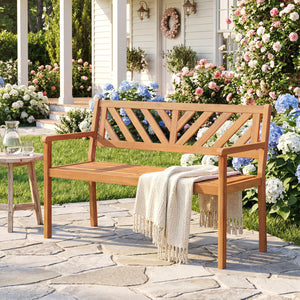 Solid acacia wood construction ensures lasting outdoor durability<br>Reinforced support bars improve stability and weight support<br>Ergonomic inclined backrest promotes relaxed and supportive sitting<br>Cozy armrests provide added comfort for extended lo