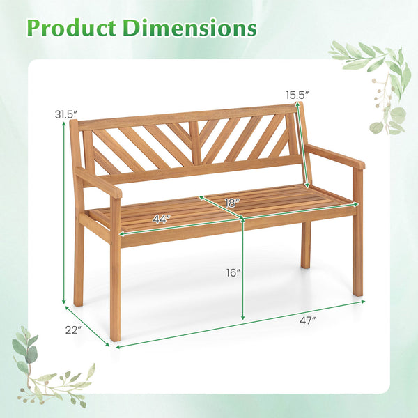 Solid acacia wood construction ensures lasting outdoor durability<br>Reinforced support bars improve stability and weight support<br>Ergonomic inclined backrest promotes relaxed and supportive sitting<br>Cozy armrests provide added comfort for extended lo