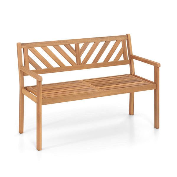 Solid acacia wood construction ensures lasting outdoor durability<br>Reinforced support bars improve stability and weight support<br>Ergonomic inclined backrest promotes relaxed and supportive sitting<br>Cozy armrests provide added comfort for extended lo