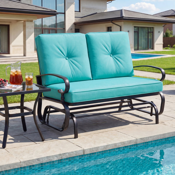 Make the outdoor enjoyment even longer with this outdoor swing glider bench! Â  Through swinging back and forth  this 2-person patio glider chair not only brings a smooth and quiet rocking experience  but also allows you and the one you loved to swing tog