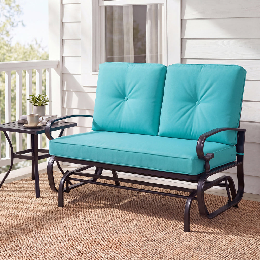 Make the outdoor enjoyment even longer with this outdoor swing glider bench! Â  Through swinging back and forth  this 2-person patio glider chair not only brings a smooth and quiet rocking experience  but also allows you and the one you loved to swing tog