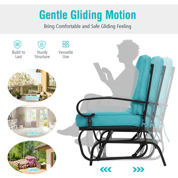 Make the outdoor enjoyment even longer with this outdoor swing glider bench! Â  Through swinging back and forth  this 2-person patio glider chair not only brings a smooth and quiet rocking experience  but also allows you and the one you loved to swing tog
