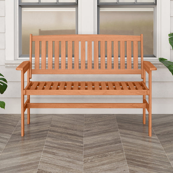 Made with premium solid wood for long-term use<br>Can accommodate 2 people with a weight capacity of 530 lbs<br>Curved seat provides a better fit for your body's natural curves<br>Comfort is improved with the built-in backrest and armrests<br>Sturdy suppo