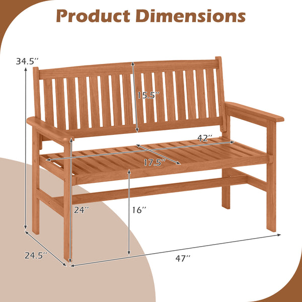 Made with premium solid wood for long-term use<br>Can accommodate 2 people with a weight capacity of 530 lbs<br>Curved seat provides a better fit for your body's natural curves<br>Comfort is improved with the built-in backrest and armrests<br>Sturdy suppo