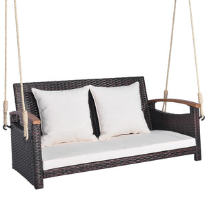 Spacious sitting area accommodates 2 people at the same time <br>Heavy-duty metal structure loads up to 800 lbs <br>Cozy seat and back cushion bring you endless comfort <br>Smooth zipper for easy maintenance of cushion cover <br>Swing safely with sturdy h
