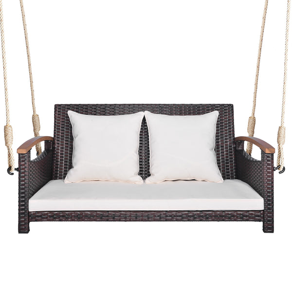 Spacious sitting area accommodates 2 people at the same time <br>Heavy-duty metal structure loads up to 800 lbs <br>Cozy seat and back cushion bring you endless comfort <br>Smooth zipper for easy maintenance of cushion cover <br>Swing safely with sturdy h