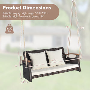 Spacious sitting area accommodates 2 people at the same time <br>Heavy-duty metal structure loads up to 800 lbs <br>Cozy seat and back cushion bring you endless comfort <br>Smooth zipper for easy maintenance of cushion cover <br>Swing safely with sturdy h