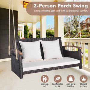 Spacious sitting area accommodates 2 people at the same time <br>Heavy-duty metal structure loads up to 800 lbs <br>Cozy seat and back cushion bring you endless comfort <br>Smooth zipper for easy maintenance of cushion cover <br>Swing safely with sturdy h