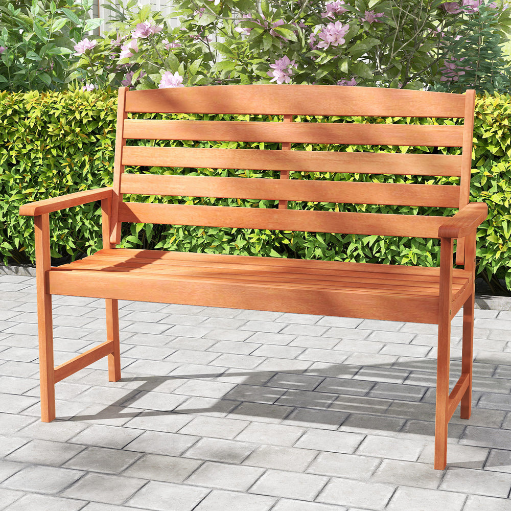Solid wood construction for long-lasting use<br>Suitable for 2 people with a 530 lbs weight capacity<br>Curved seat ensures a better fit to your body curves<br>Slatted backrest and comfortable armrests for added comfort<br>Designed for stability thanks to