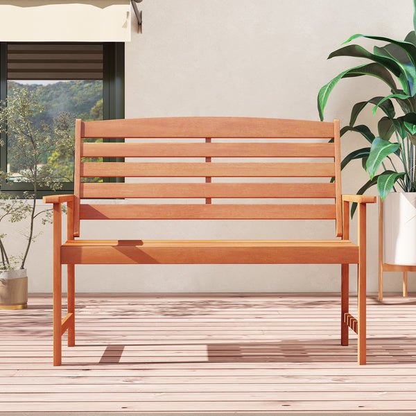 Solid wood construction for long-lasting use<br>Suitable for 2 people with a 530 lbs weight capacity<br>Curved seat ensures a better fit to your body curves<br>Slatted backrest and comfortable armrests for added comfort<br>Designed for stability thanks to