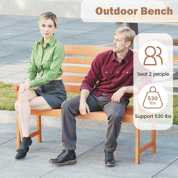Solid wood construction for long-lasting use<br>Suitable for 2 people with a 530 lbs weight capacity<br>Curved seat ensures a better fit to your body curves<br>Slatted backrest and comfortable armrests for added comfort<br>Designed for stability thanks to