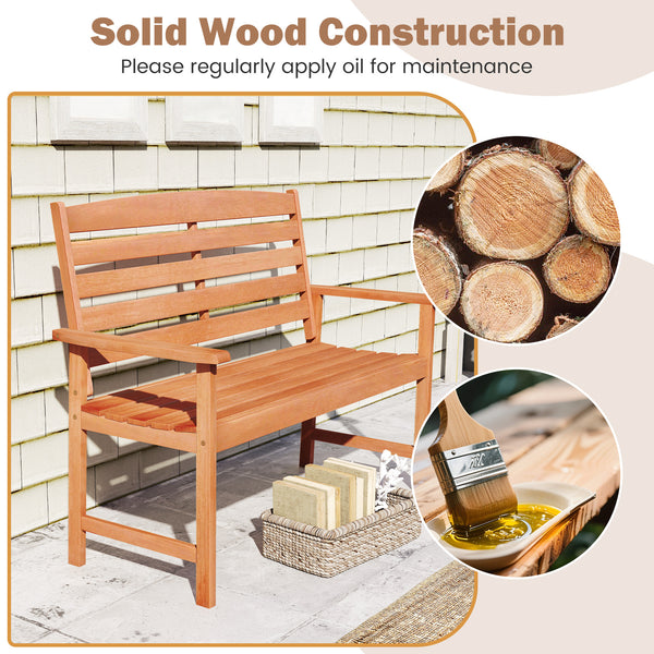 Solid wood construction for long-lasting use<br>Suitable for 2 people with a 530 lbs weight capacity<br>Curved seat ensures a better fit to your body curves<br>Slatted backrest and comfortable armrests for added comfort<br>Designed for stability thanks to