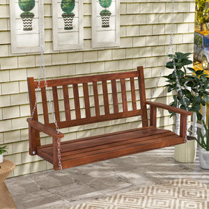 Premium solid wood material for superior durability and stability <br>Seats up to 2 persons and holds up to 500 lbs <br>Long metal chains and sturdy S-shaped hooks for safe swinging <br>Inclined backrest  curved seat and cozy armrests add comfort <br>Slat