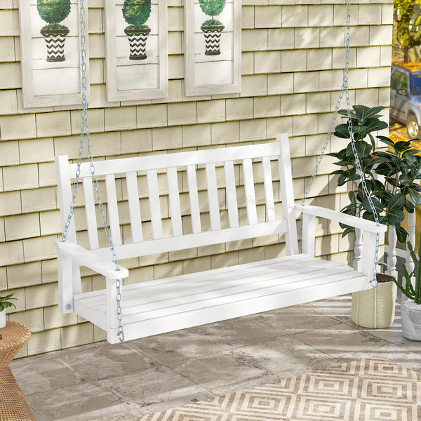 Premium solid wood material for superior durability and stability <br>Seats up to 2 persons and holds up to 500 lbs <br>Long metal chains and sturdy S-shaped hooks for safe swinging <br>Inclined backrest  curved seat and cozy armrests add comfort <br>Slat
