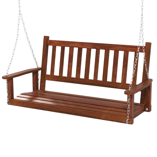 Premium solid wood material for superior durability and stability <br>Seats up to 2 persons and holds up to 500 lbs <br>Long metal chains and sturdy S-shaped hooks for safe swinging <br>Inclined backrest  curved seat and cozy armrests add comfort <br>Slat