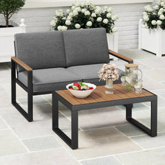 Supported by aluminum frame which is anti-rust  lightweight and sturdy<br>Loveseat can load up to 800 lbs<br>Adjustable footpads for higher stability<br>Comfortable to sit with inclined backrest and thickened cushions<br>Olefin cushion covers are cozier a