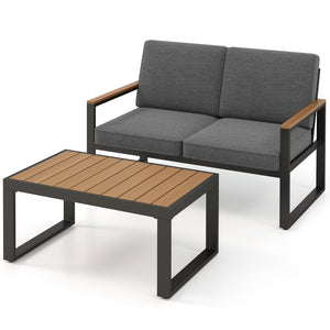Supported by aluminum frame which is anti-rust  lightweight and sturdy<br>Loveseat can load up to 800 lbs<br>Adjustable footpads for higher stability<br>Comfortable to sit with inclined backrest and thickened cushions<br>Olefin cushion covers are cozier a