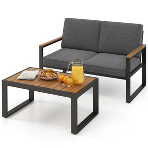 Supported by aluminum frame which is anti-rust  lightweight and sturdy<br>Loveseat can load up to 800 lbs<br>Adjustable footpads for higher stability<br>Comfortable to sit with inclined backrest and thickened cushions<br>Olefin cushion covers are cozier a