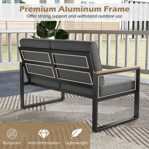 Supported by aluminum frame which is anti-rust  lightweight and sturdy<br>Loveseat can load up to 800 lbs<br>Adjustable footpads for higher stability<br>Comfortable to sit with inclined backrest and thickened cushions<br>Olefin cushion covers are cozier a