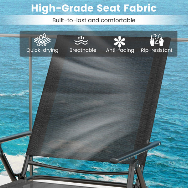 Adjustable backrest and footrest for personalized comfort<br>Easy backrest adjustable by lifting the armrests<br>Compact foldable design for easy storage and transportation<br>Premium anti-fading and rip-resistant seat fabric for long-time use<br>Quick-dr