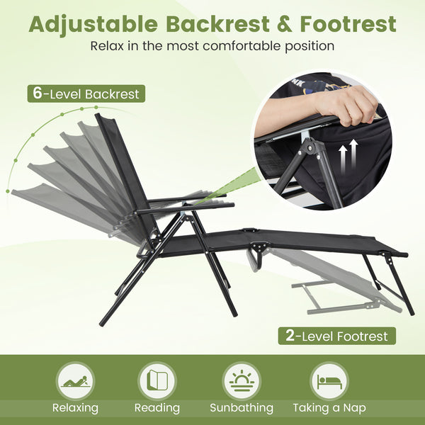 Adjustable backrest and footrest for personalized comfort<br>Easy backrest adjustable by lifting the armrests<br>Compact foldable design for easy storage and transportation<br>Premium anti-fading and rip-resistant seat fabric for long-time use<br>Quick-dr