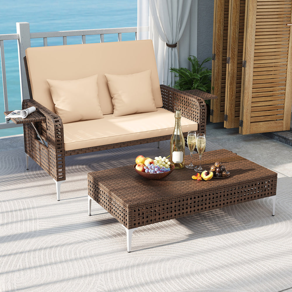 4-level adjustable backrest satisfies multiple relaxing demands<br>Heavy-duty metal frame with adjustable foot pads for strong support<br>Both the loveseat and ottoman can withstand 800 lbs heavy weight<br>Soft cushions and pillows for ultimate coziness<b