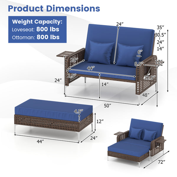 4-level adjustable backrest satisfies multiple relaxing demands<br>Heavy-duty metal frame with adjustable foot pads for strong support<br>Both the loveseat and ottoman can withstand 800 lbs heavy weight<br>Soft cushions and pillows for ultimate coziness<b