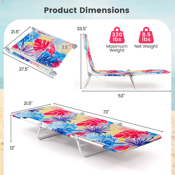 5-position adjustable backrest can offer personalized comfort for different activities<br>Anti-pinch ratchets allow for easy adjustment of the backrest<br>Foldable design ensures compact storage<br>Featuring convenient carrying strap for easy transportati