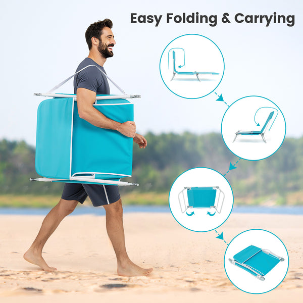5-position adjustable backrest can offer personalized comfort for different activities<br>Anti-pinch ratchets allow for easy adjustment of the backrest<br>Foldable design ensures compact storage<br>Featuring convenient carrying strap for easy transportati