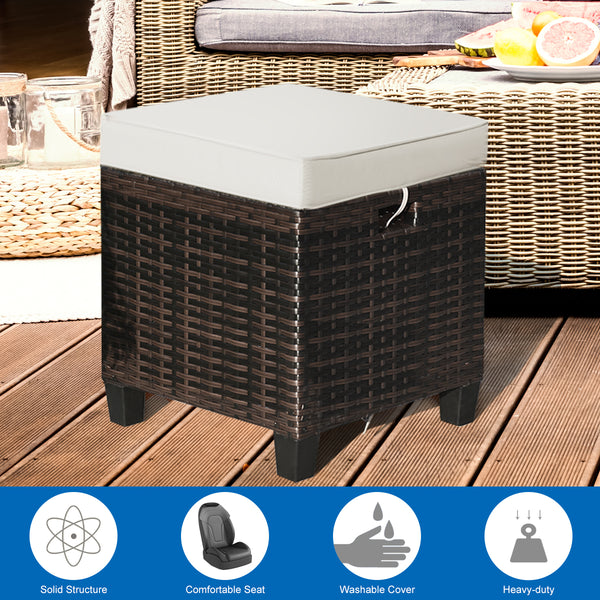 The sturdy and solid steel frame ensures sturdiness and durability<br>Premium and hand-woven rattan suitable for outdoor<br>Premium cushions for maximum comfort<br>The water-proof cushion cover is removable and washable<br>Fixed by ropes to prevent the cu