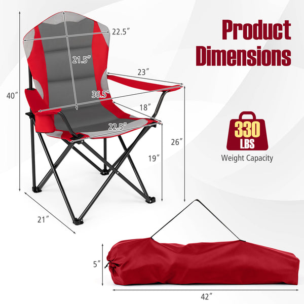 Perfect for gatherings with this 2-pack camping chair set<br>Offer support for the neck  shoulder  back  lumbar  arms and legs<br>600D Oxford fabric provides long-lasting and wear-resistant seating<br>Soft cotton filling ensures comfortable cushioning for