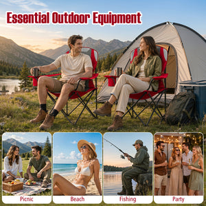 Perfect for gatherings with this 2-pack camping chair set<br>Offer support for the neck  shoulder  back  lumbar  arms and legs<br>600D Oxford fabric provides long-lasting and wear-resistant seating<br>Soft cotton filling ensures comfortable cushioning for