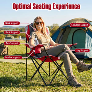 Perfect for gatherings with this 2-pack camping chair set<br>Offer support for the neck  shoulder  back  lumbar  arms and legs<br>600D Oxford fabric provides long-lasting and wear-resistant seating<br>Soft cotton filling ensures comfortable cushioning for