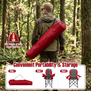 Perfect for gatherings with this 2-pack camping chair set<br>Offer support for the neck  shoulder  back  lumbar  arms and legs<br>600D Oxford fabric provides long-lasting and wear-resistant seating<br>Soft cotton filling ensures comfortable cushioning for