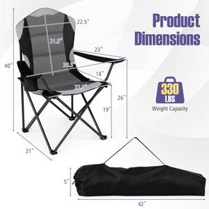 Perfect for gatherings with this 2-pack camping chair set<br>Offer support for the neck  shoulder  back  lumbar  arms and legs<br>600D Oxford fabric provides long-lasting and wear-resistant seating<br>Soft cotton filling ensures comfortable cushioning for