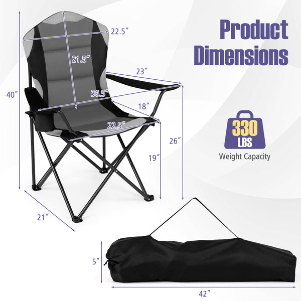 Perfect for gatherings with this 2-pack camping chair set<br>Offer support for the neck  shoulder  back  lumbar  arms and legs<br>600D Oxford fabric provides long-lasting and wear-resistant seating<br>Soft cotton filling ensures comfortable cushioning for