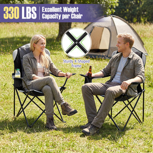 Perfect for gatherings with this 2-pack camping chair set<br>Offer support for the neck  shoulder  back  lumbar  arms and legs<br>600D Oxford fabric provides long-lasting and wear-resistant seating<br>Soft cotton filling ensures comfortable cushioning for