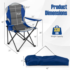 Perfect for gatherings with this 2-pack camping chair set<br>Offer support for the neck  shoulder  back  lumbar  arms and legs<br>600D Oxford fabric provides long-lasting and wear-resistant seating<br>Soft cotton filling ensures comfortable cushioning for
