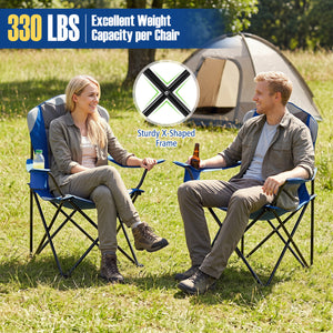 Perfect for gatherings with this 2-pack camping chair set<br>Offer support for the neck  shoulder  back  lumbar  arms and legs<br>600D Oxford fabric provides long-lasting and wear-resistant seating<br>Soft cotton filling ensures comfortable cushioning for
