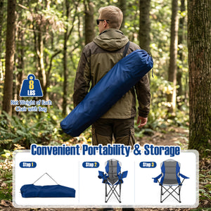 Perfect for gatherings with this 2-pack camping chair set<br>Offer support for the neck  shoulder  back  lumbar  arms and legs<br>600D Oxford fabric provides long-lasting and wear-resistant seating<br>Soft cotton filling ensures comfortable cushioning for
