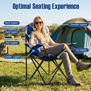 Perfect for gatherings with this 2-pack camping chair set<br>Offer support for the neck  shoulder  back  lumbar  arms and legs<br>600D Oxford fabric provides long-lasting and wear-resistant seating<br>Soft cotton filling ensures comfortable cushioning for