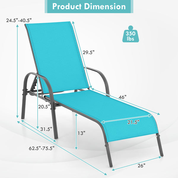 Don't leave the lounge chairs outside in raining days for prolonging its' using life <br>Made of Sun-proof and breathable fabric for long-lasting use <br>Powder coated steel frame provides sturdy support <br>Thick legs and anti-slip pads provide extra sta