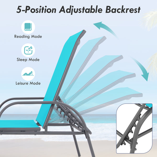 Don't leave the lounge chairs outside in raining days for prolonging its' using life <br>Made of Sun-proof and breathable fabric for long-lasting use <br>Powder coated steel frame provides sturdy support <br>Thick legs and anti-slip pads provide extra sta