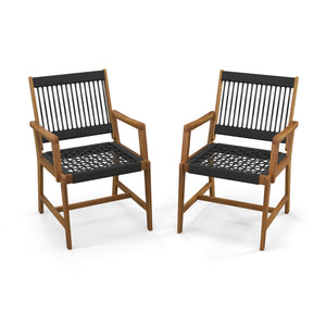 Hand-woven plastic ropes for better breathability and good supportability<br>Come with 360 lbs weight capacity for each chair thanks to solid acacia woods<br>Reinforced crossbars for additional stability<br>Create more seating areas with 19 inches deep se