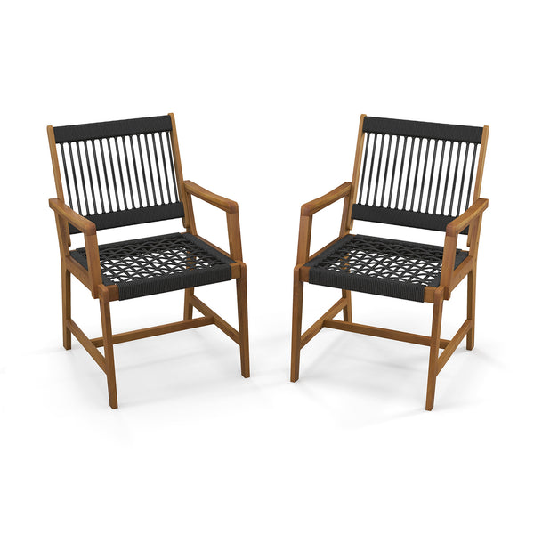 Hand-woven plastic ropes for better breathability and good supportability<br>Come with 360 lbs weight capacity for each chair thanks to solid acacia woods<br>Reinforced crossbars for additional stability<br>Create more seating areas with 19 inches deep se